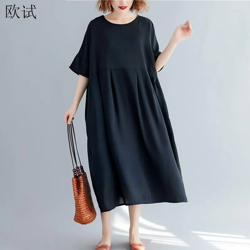 Casual jurken oversized zwarte zomerjurk vrouwen katoenstijl grote size vrouwelijke dames vestidos losse oversize 2022