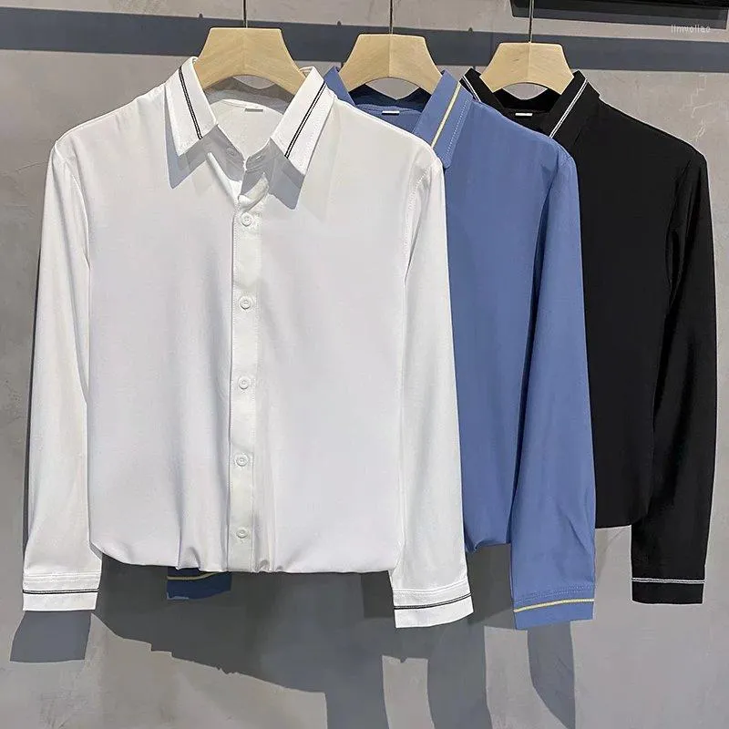 Camisas de vestimenta para hombres Negocios bordados para hombres Versi￳n coreana Versi￳n coreana Slim Slim Slim Slim Free planchado gratis