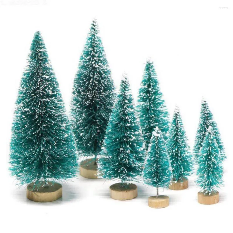 Weihnachtsdekoration, 8 Stück, kleiner Baum, Kiefer, Seide, Blaugrün, Gold, Silber und Rot, Mini-Ornamente