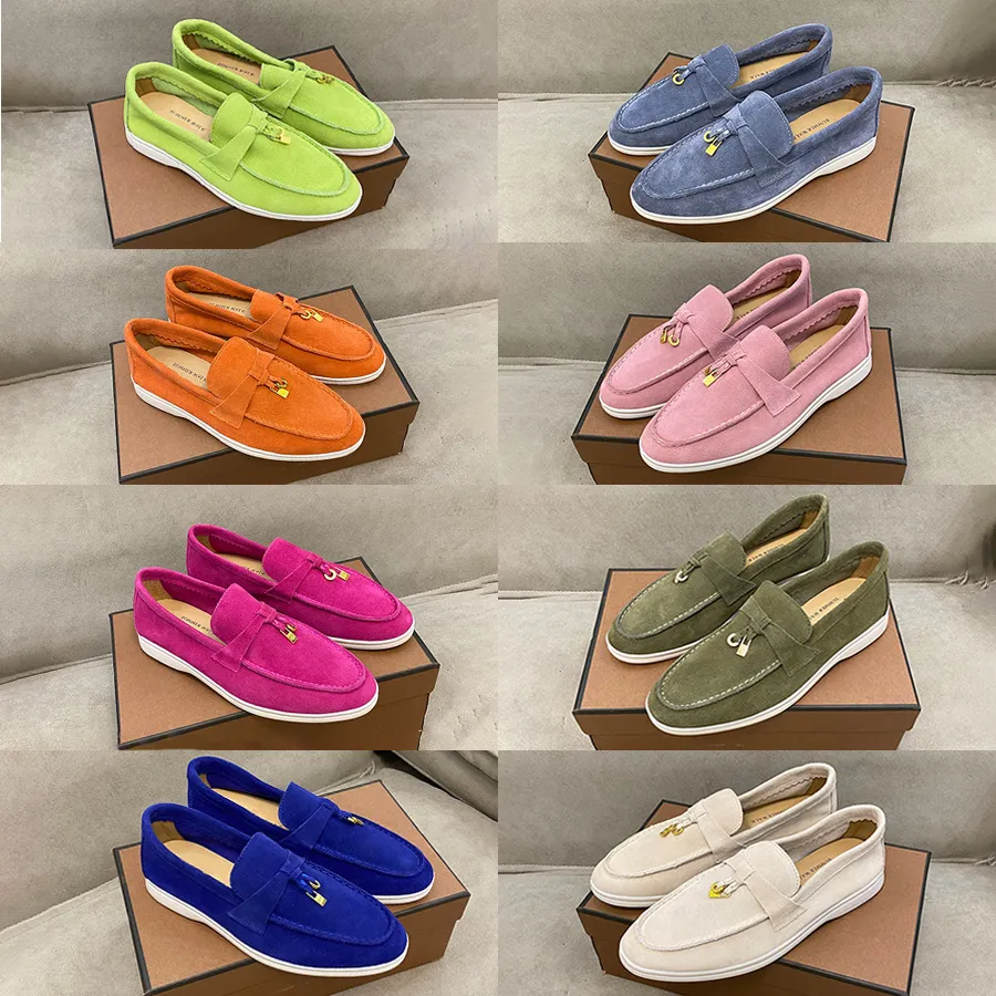 Moda Elbise Ayakkabı Yaz Takıları Walker Beyaz Sole Süet Loafers Siyah Beyaz Pembe Kum Buttercup Koyu Gri Üç Rolor Tekne Lüks Erkek Kadın Tasarımcı Sneakers