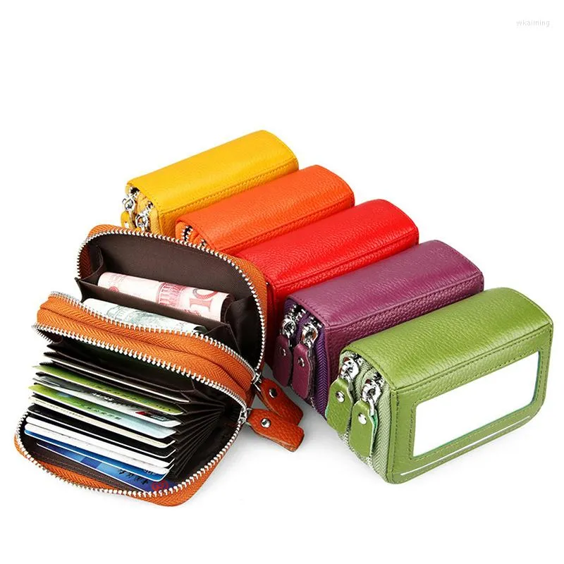 Porte-cartes Porte-cartes en cuir véritable Porte-cartes d'identité Double fermeture éclair pour S Paquet multi-cartes haute capacité Étui RIFD