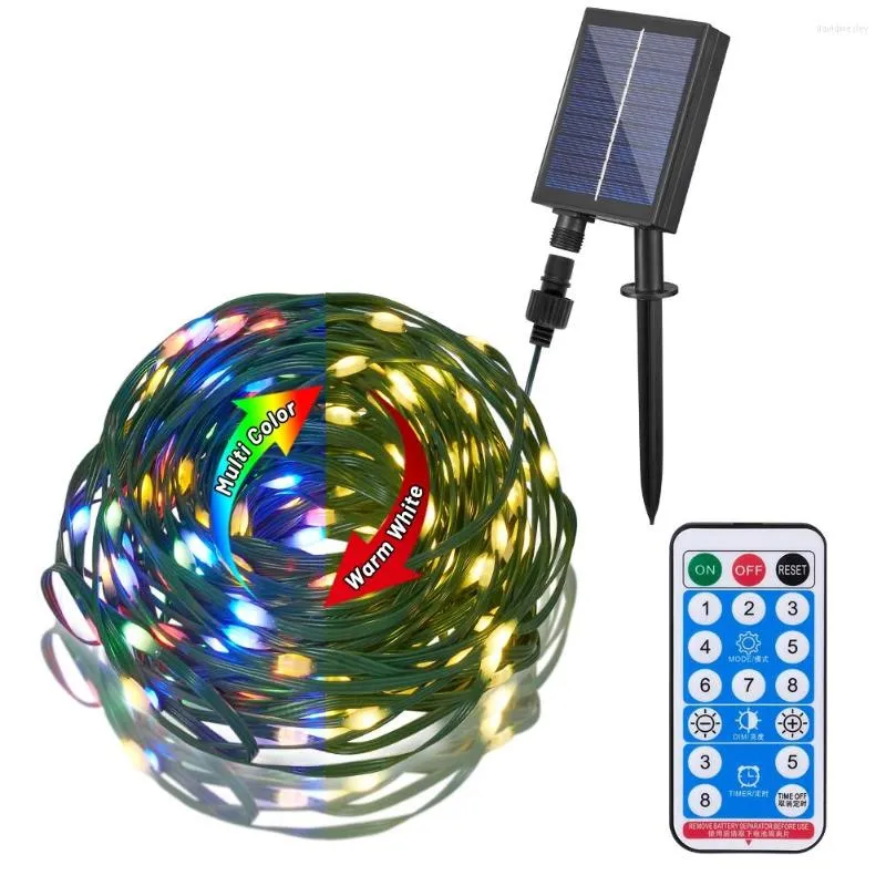 Cuerdas 22M 200LED Solar RGB Cadena de luces de hadas con control remoto a prueba de agua 8 modos Lámparas Jardín al aire libre Fiesta Patio Decoración de iluminación de Navidad