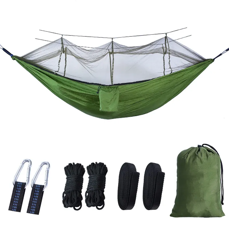 Travel Hammock Outdoor Single and Double Myggnät 210T Nylon Anti-Mygg Parachute Tyg Aerial Camping Tält