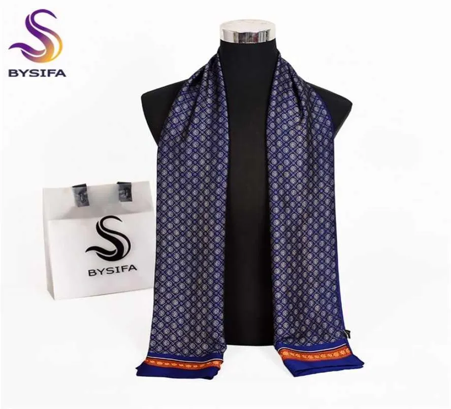 bysifa 브랜드 남성 스카프 가을 겨울 패션 남성 따뜻한 네이비 블루 롱 Sil