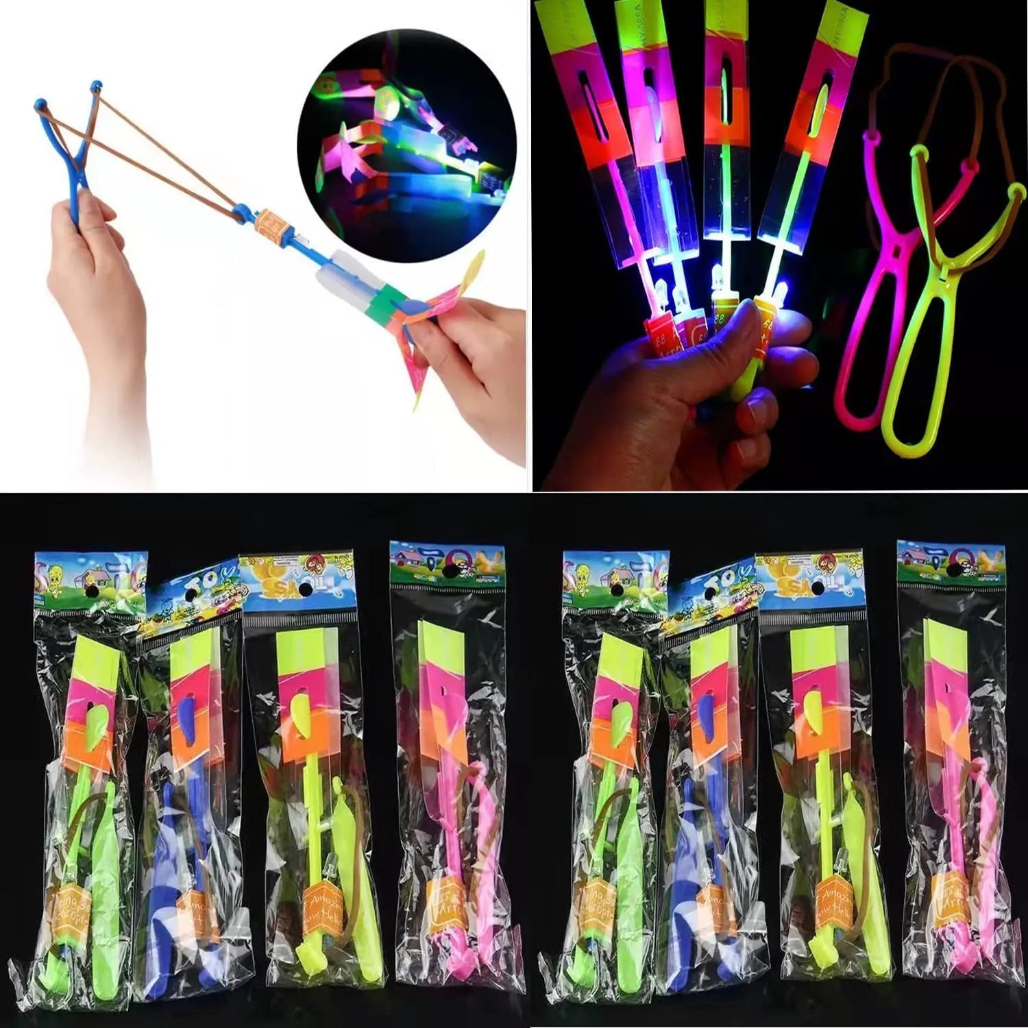 LED Jouets Volants Hélicoptère Fusée Copters avec Lanceurs De Lumières Led Bouncy Slingshot Transmitter Game