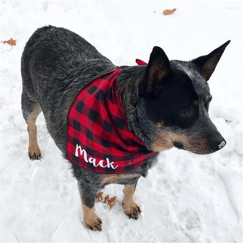 Bow Ties Personalized Plaid Dog Bandana Red Neckerchief Custom Name Puppy Gift