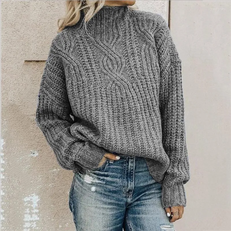 Kadın Sweaters Kadınlar Sonbahar Kış Sıcak Süvari Kadınlar Katı Mavi Blubtleneck Örme Külep Üst Moda Uzun Kollu Gevşek Jumper