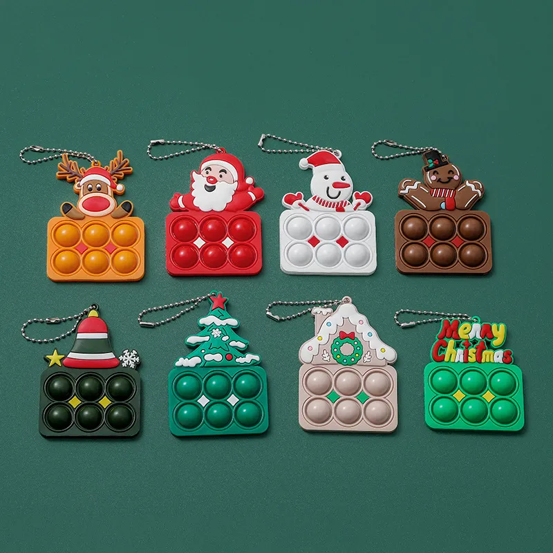 Dekompresyon oyuncak 8pcs mini pop push kabarcık anahtarlık Noel basit dimple fidget oyuncaklar stres rahatlama oyuncak kolye santa anahtarlık Noel için 220905