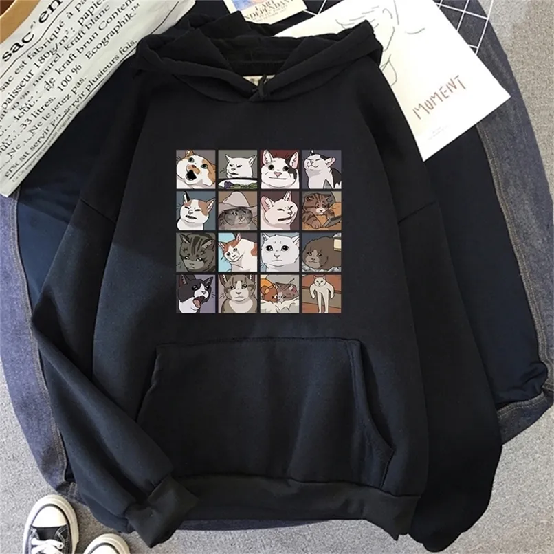 Felpe con cappuccio da uomo Felpe Meme Cats Puzzle Felpa con cappuccio Harajuku Stampa Felpe con cappuccio da uomo Street Coreano Felpe da uomo Manica lunga Punk Pullover Uomo Abbigliamento rock 220905