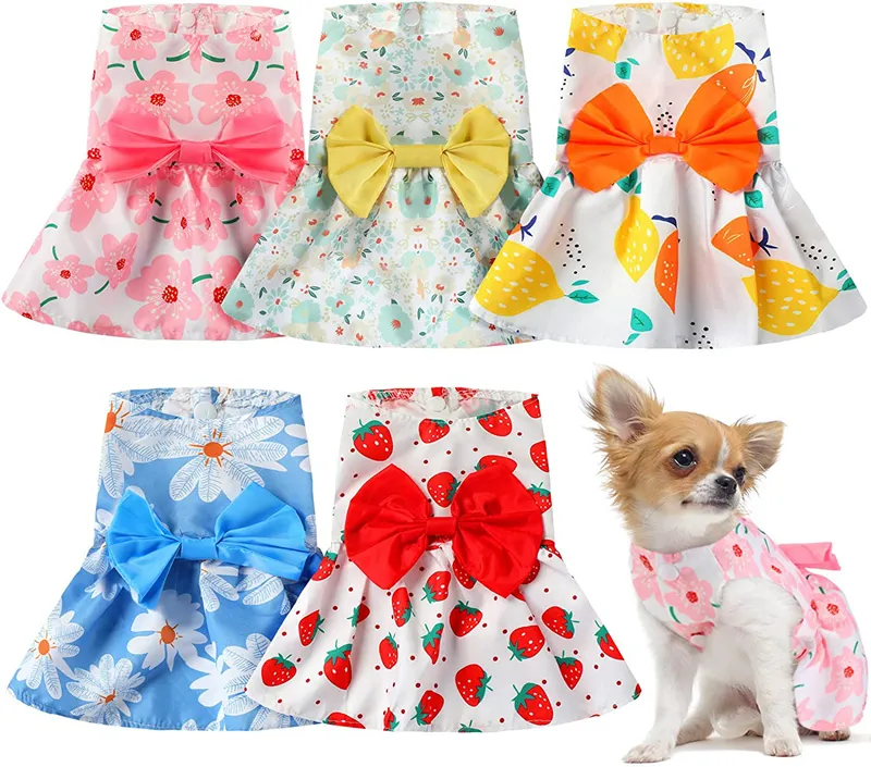 Hundkläder Hundklänningar Blommig valpkjol Pet Princess Bowknot Klänning Söt Doggie Sommaroutfits Husdjur Kläder för små hundar Yorkie Honkatt XS A391