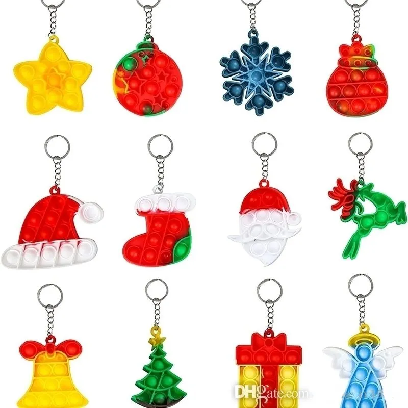 UPS Christmas Keychain Push Bubble Fidget Toys Party Favor Favor