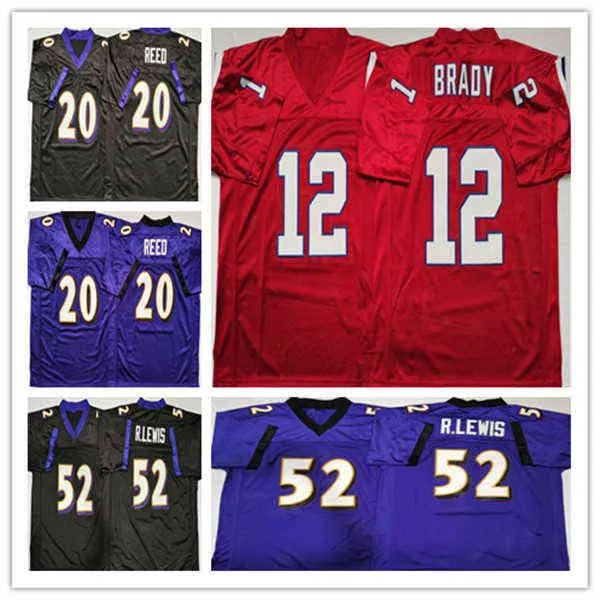 American College Football Wear Men 24S Tage NCAA Football 12 Tom Brady 20 Ed Reed 52 Ray Lewis costura
