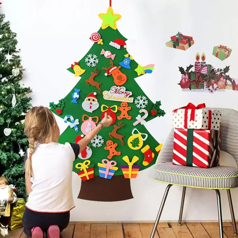 Kids DIY Felt Christmas Tree Christmas Decoration for Home Navidad 2022 New Year Gifts Christmas Ornaments Santa Claus Xmas Tree 