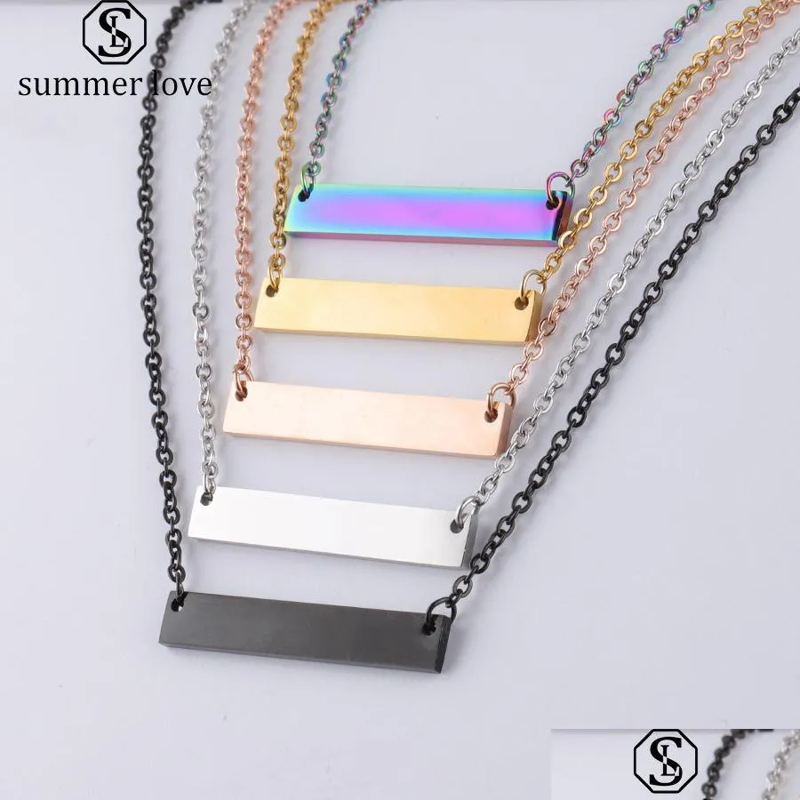 Pendant Necklaces New Blank Bar Pendant Necklace For Women Men Stainless Steel Gold Rose Sier Charm Jewelry Buyer Own Eng Carshop2006 Dh3Tq