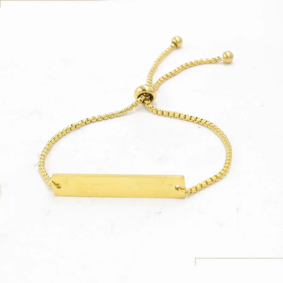 Link Chain Handmade Stainless Steel Blank Bar Bracelet Mirror Polished Diy Engrave Adjustable Gold Slider Box Chain Bracel Mjfashion Dho1R