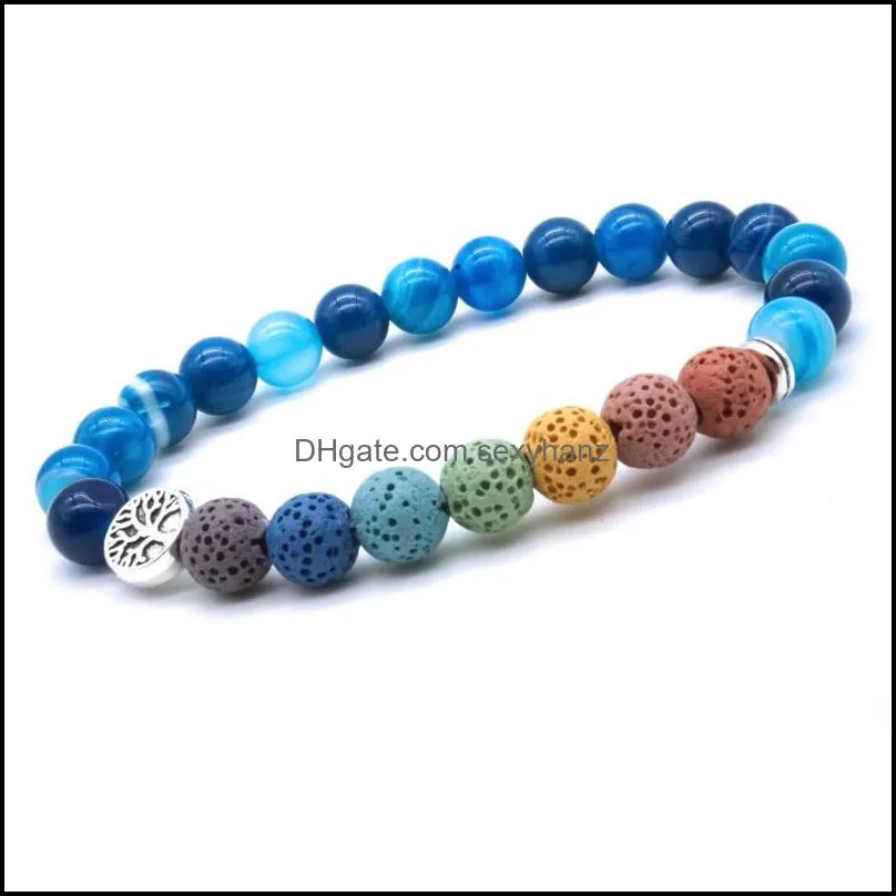 Bedelarmbanden boom van leven 8 mm 7 chakra's charmes armband lava steenblauw paarse streep India kralen etherische oliediffusaristen dhi8s dhi8s