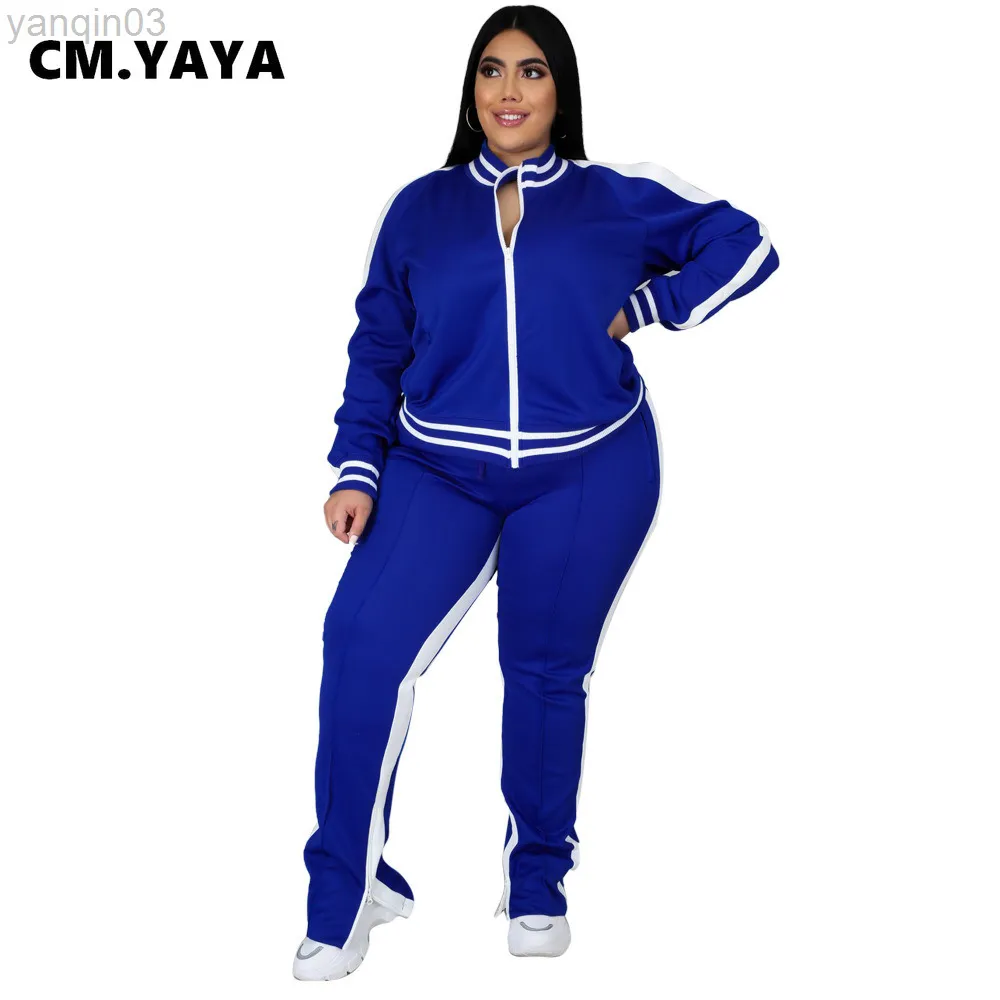 Dostyki damskie plus wielkości CM. Yaya Plus w rozmiarze L-5xl Sweatsu Set Set Bluza Pantsh Pants Zestaw Aktywny dres Dwuczęściowy zestaw Zestaw Sporty Pockets L220905