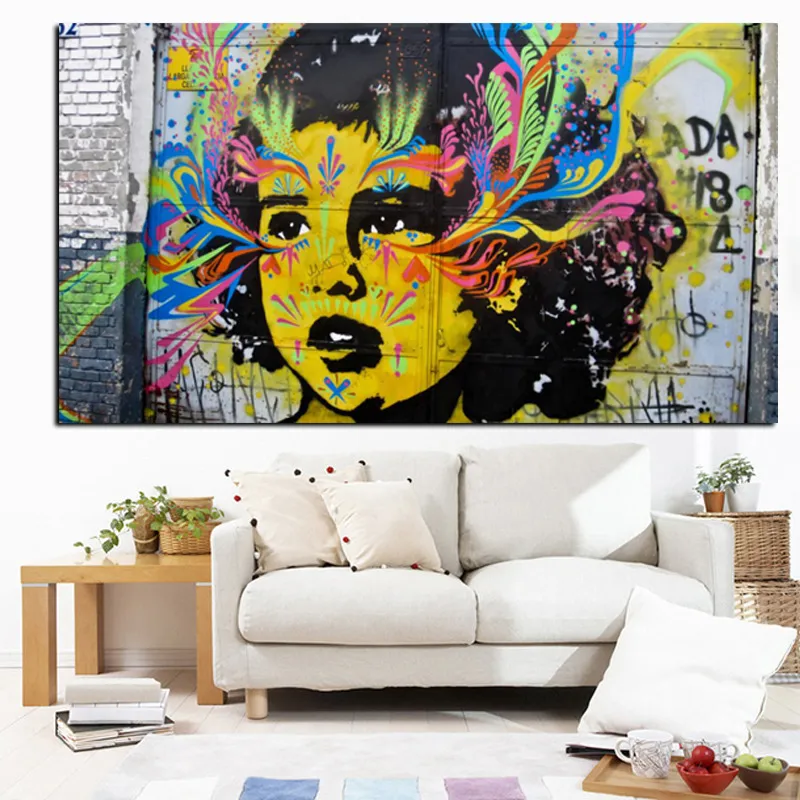 Graffiti Banksy  Art Watercolor Girl Face Abstract Oil Painting HD Print on Canvas Poster Wall Picture for Sofa Cuadros Decor (3)