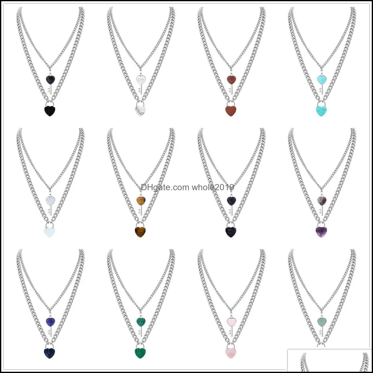 Colliers pendentifs Dainty Layered Love Heart Lock et clé ras du cou bijoux pour hommes filles garçons femmes pierres précieuses pendentif chaîne collier filles Dhlnv