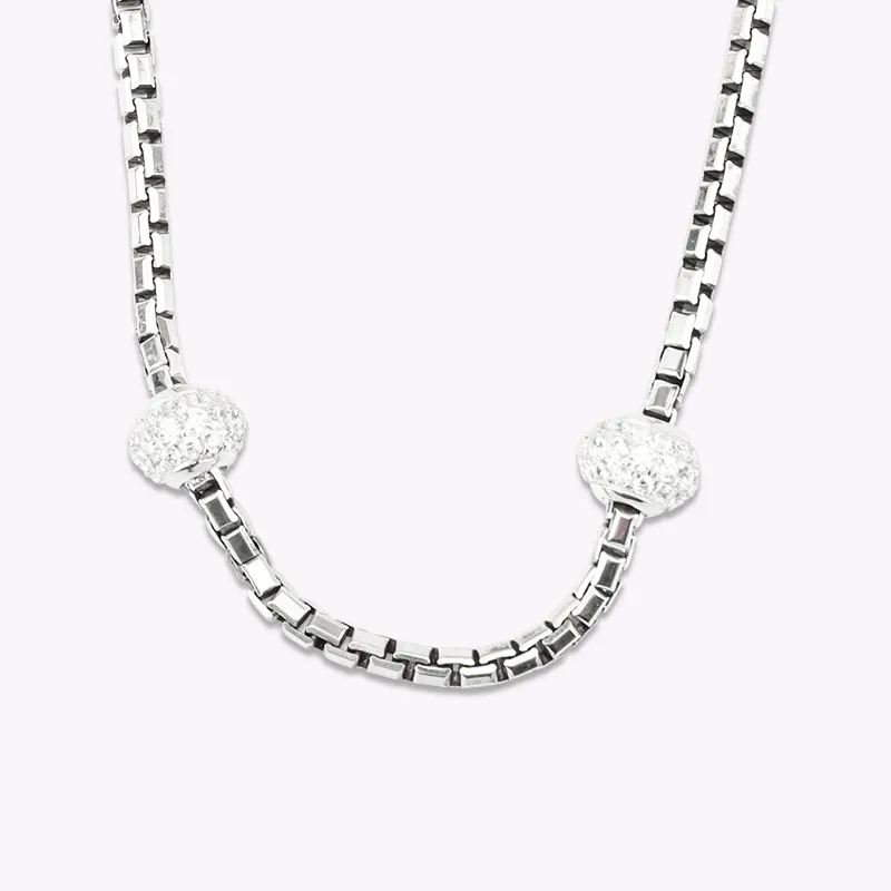 925 Sterling Silver Necklace Jewelry Petite Pave Bead Design Jewelry Women Necklaces Birthday Gifts 3MM Box Chain 18 Inches