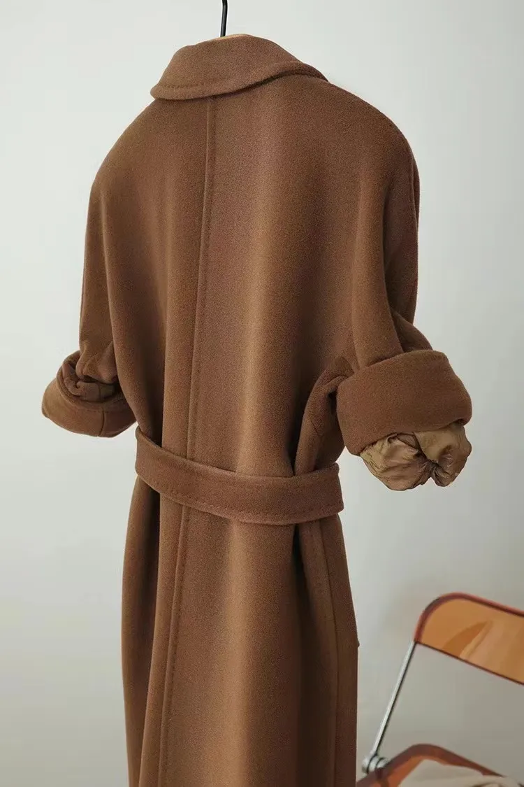 TOTOBACCO 101801 MMAX TEDDY WŁĄCZONY FUROWY PŁATKA SWOKA Kobiety Długie wełniane płaszcze z paskiem PRAWDZIWE zdjęcia Pokaż podwójne piersi