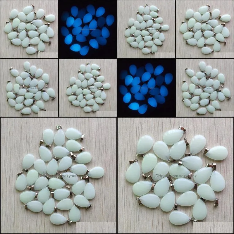 Charms Fashion Charms Flat Waterdrop Teardrop Blue Luminous Glow Light Stone Pendants For Necklace Jewelry Making Drop Delivery 2021 DHSPQ