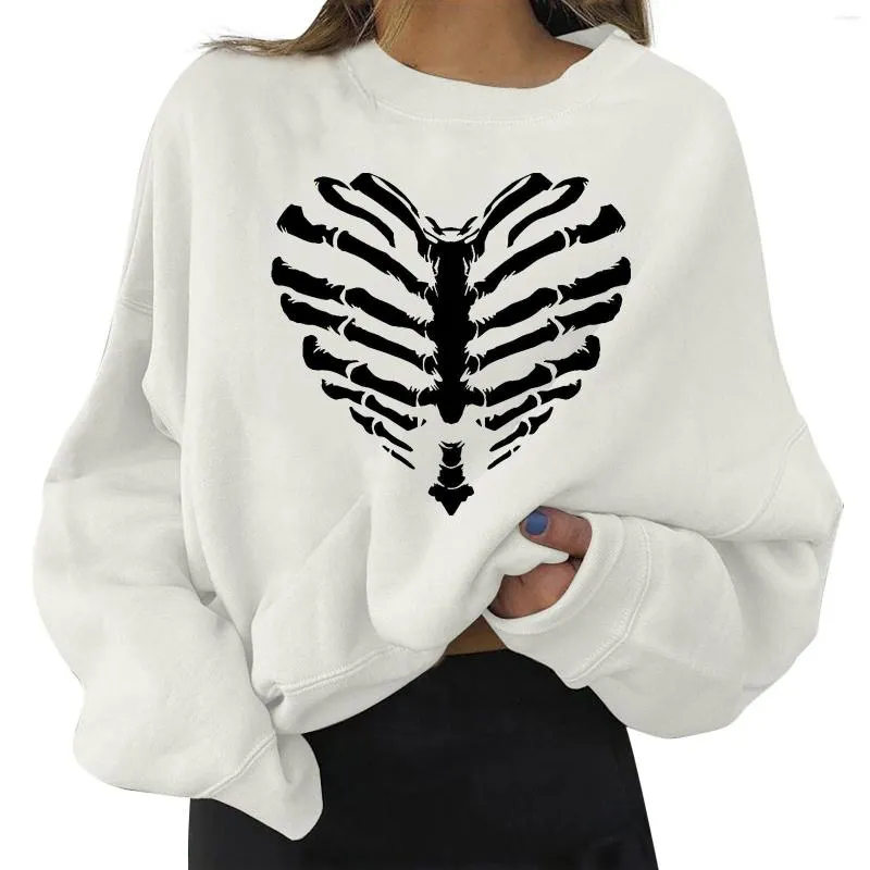 Women's Hoodies Halloween Sweatshirts Casual Short Crewneck Long Sleeve Skeleton Print Pullover Top Woman Fleece