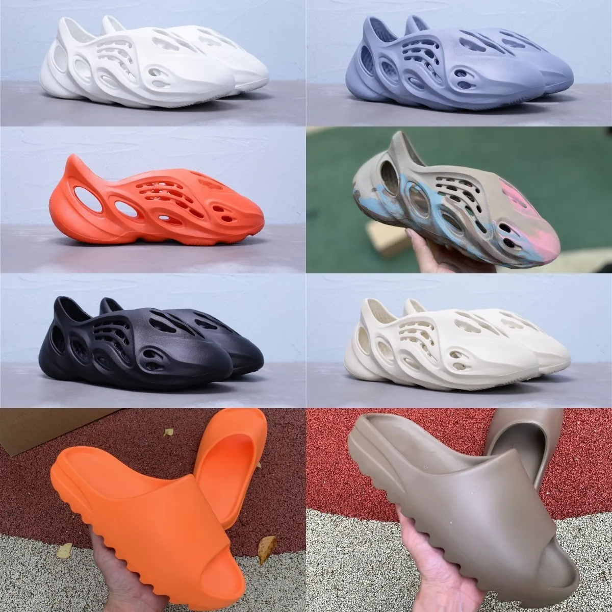 Slides Foam Kanyes Rubber 2022 New Box Runner Slipper Sandal أحذية عرضية الرجال نساء راتنجات الرمال الصحراوية العظام ثلاثية السخام الأسود السود