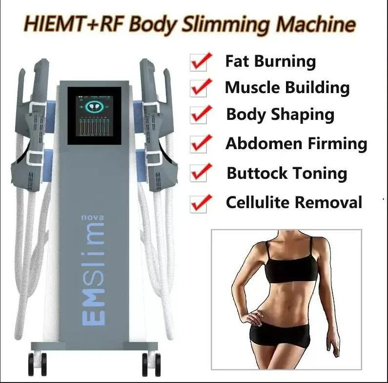 Leistungsstarke 4 Griffe RF mit Sitz Emslim Schlankheits-Muskelaufbaumaschine elektromagnetischer Muskelstimulator Fettverbrennungsgerät Körperformung Gewichtsverlust