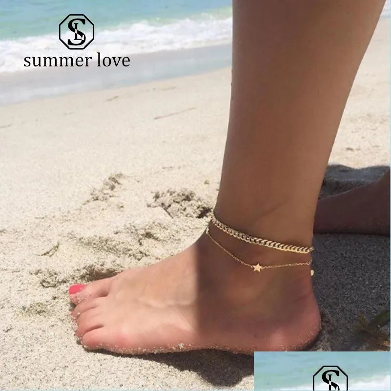 Anklets High Quality Fashion Pentagram Double-Layered Anklet Bracelet Designer Jewelry Women Drop Delivery 2021 Mjfashion Dhulx