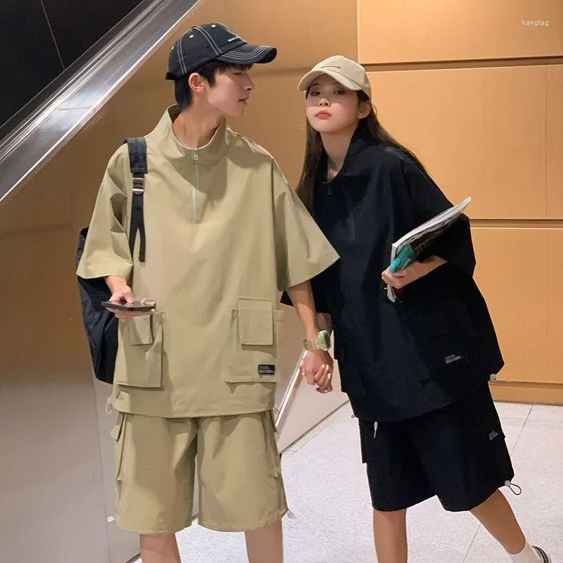 Hommes Survêtements Hommes D'été Fermeture Éclair Conception Pull Hommes À Manches Courtes Couple Vêtements De Mode Costume Ensemble Cargo Shorts Streetwear Pour