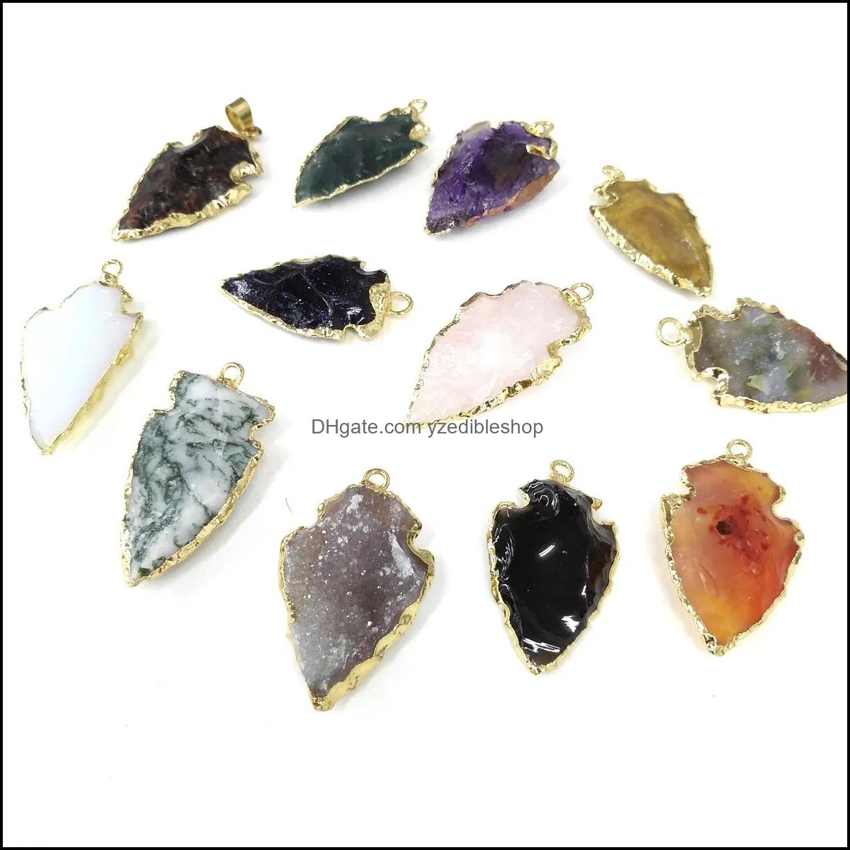 Charms Leaf Arrowhead Agate Healing Crystal Pillar Charm Quartz Blue Yellow Purple White Semi-Precious Stone Pendant Diy Dhseller2010 Dhyqm