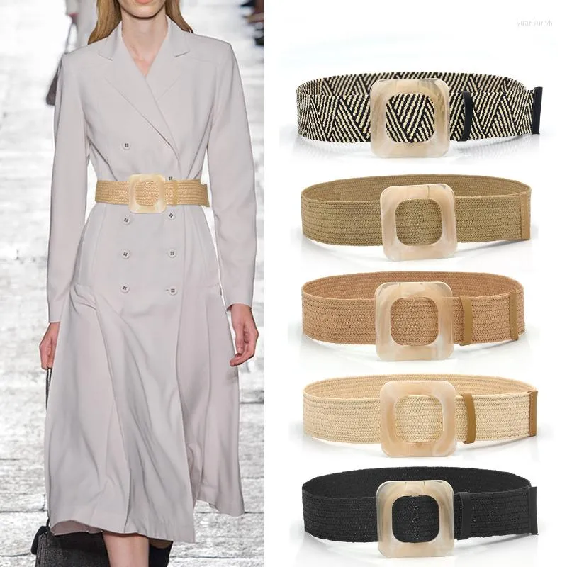 Cinture 1PC moda donna Casual cintura di paglia quadrata fibbia in legno catena elastica in vita gioielli camicia di vestito accessori cinturoni Para