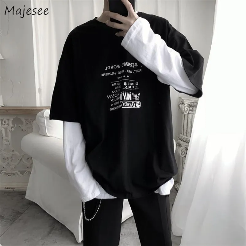 Camisetas masculinas de manga longa camisetas t primavera 2xl Impresso Fake Two Peques Patchwork Casais Mens Bf Street Wear Loose Fashion Harajuku Ins 220905