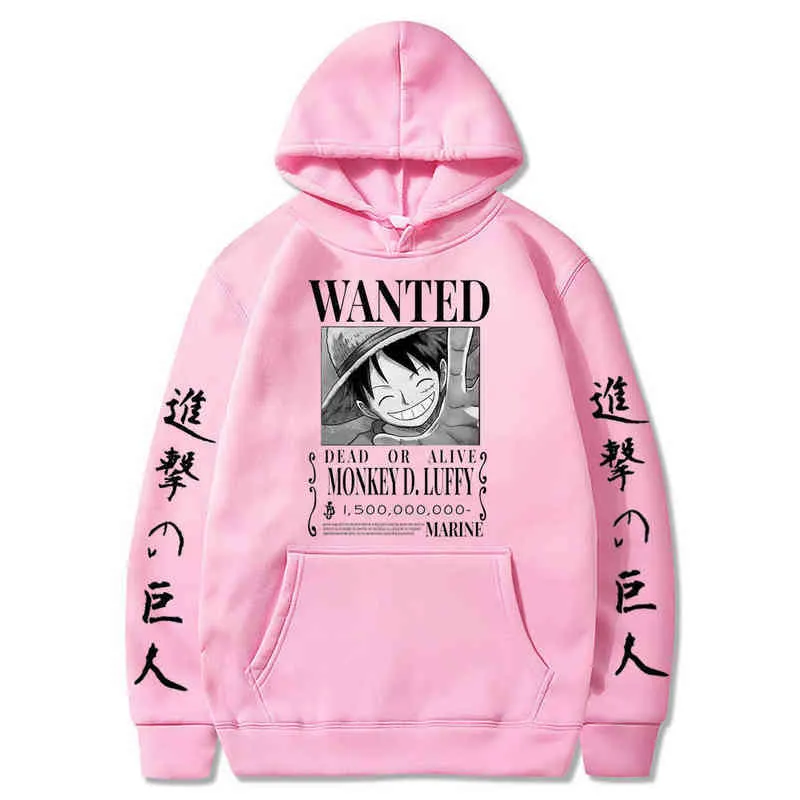 Hoodies Hoodie Attaque sur Titan One Piece Luffy Hommes Mode Homme Polaire Japonais Anime Imprimé Mâle Streetwear Surdimensionné Vêtements X0601