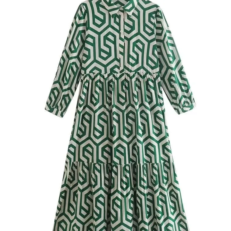 green and white geometric print dress Green geometric dress Large main image 1