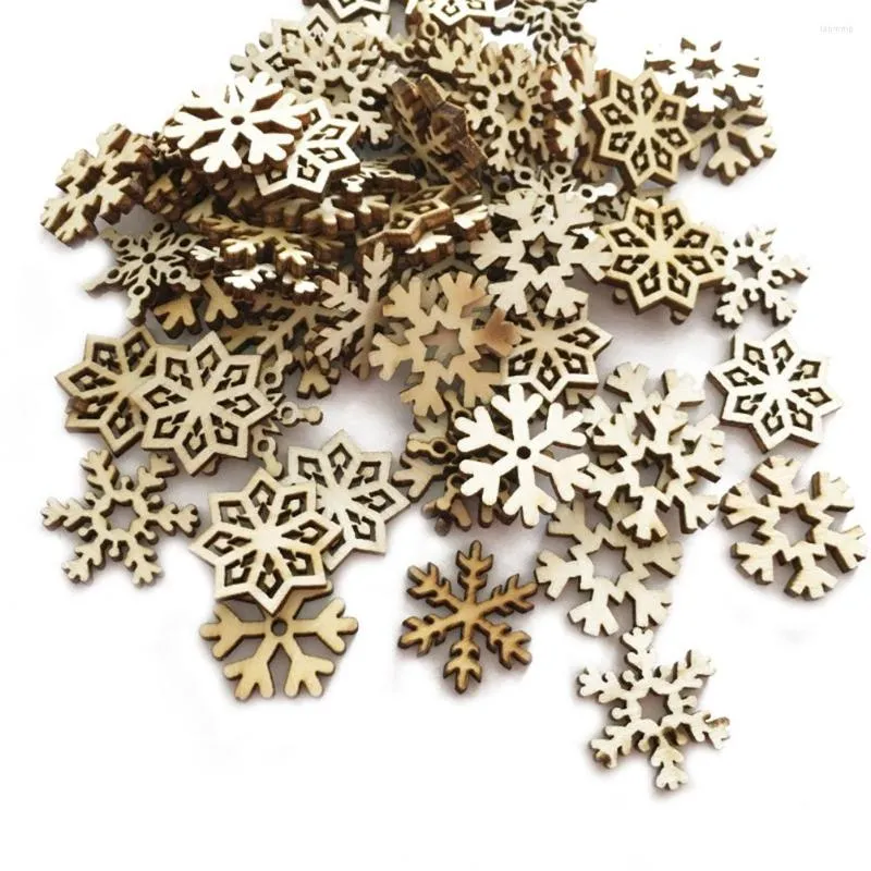 Décorations de Noël 50/100 pièces pièces en bois découpes de flocon de neige embellissements artisanaux bricolage accessoires décoratifs ornement manuel pour l'art