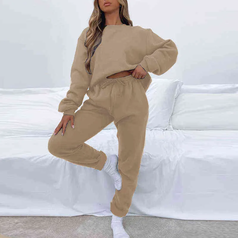 Women's Two Piece Pants Women Tracksuit Fashion Solid Sportswear Autumn Winter Long Sleeve O Neck Sweatshirt And Sweatpants Outfits Female Two Piece Set T220902