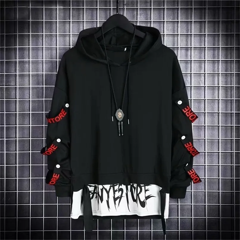 HOUZHOU Sweatshirt met capuchon voor heren Casual zwarte hoodies Tops Techwear Hip Hop Harajuku Patchwork Japanse streetwear Zomertops 220905