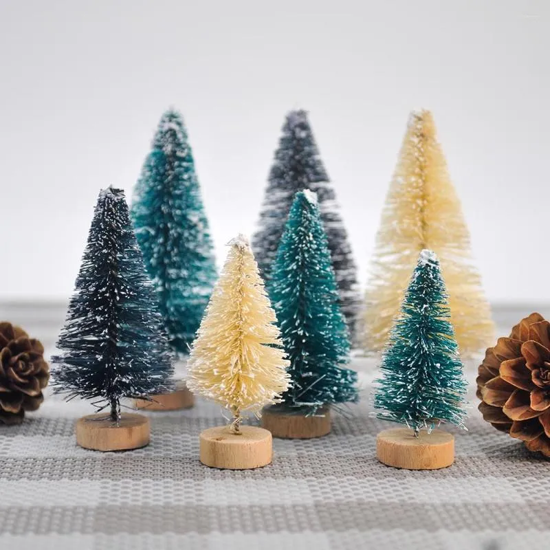 Christmas Decorations 12PCS Mini Tree Sisal Silk Cedar Decoration Small Blue Green Fake Pine Home