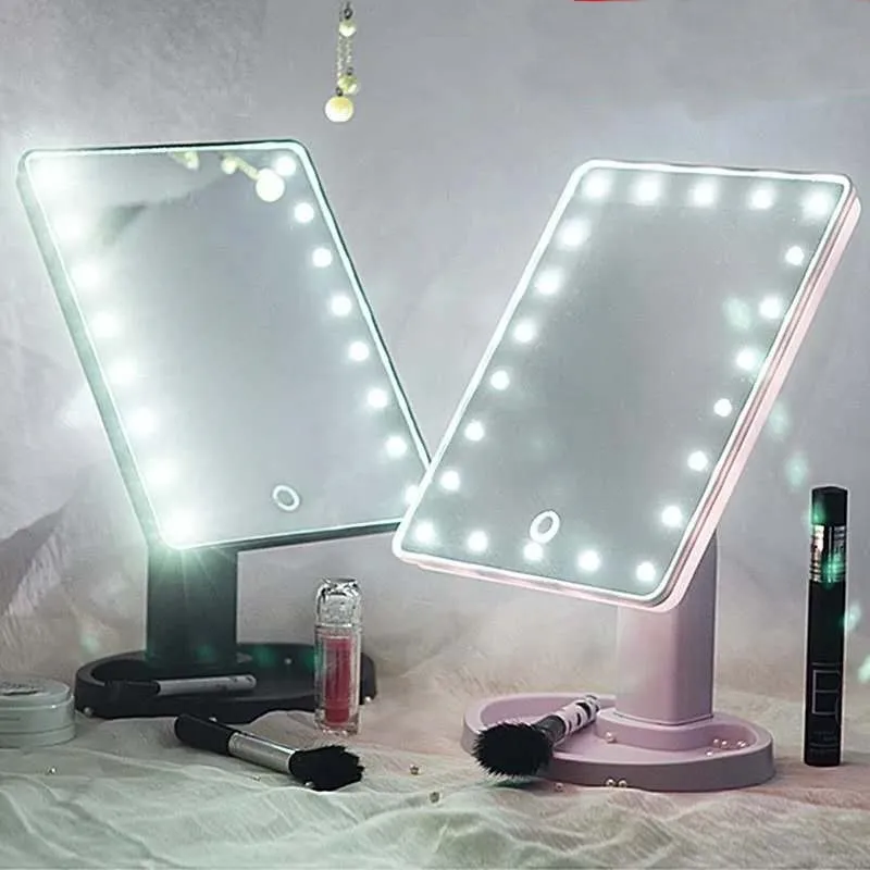 Miroirs Miroirs de maquillage LED réglables créatifs salle de bains bureau décoratif tactile interrupteur à intensité variable support de rangement cosmétique 20220905 E3