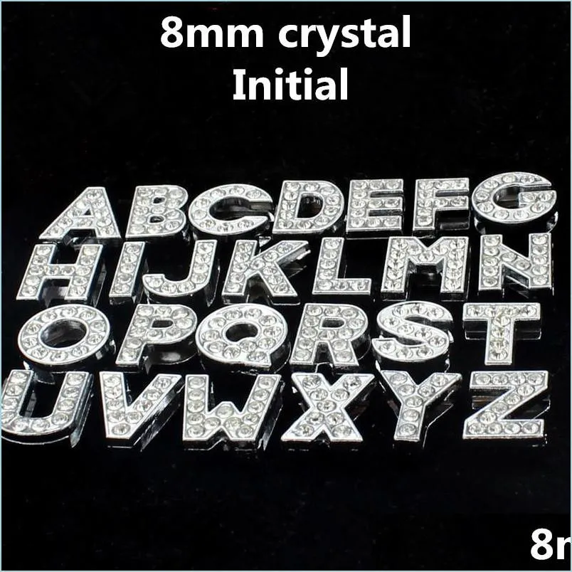 Outras 8mm 26 letras A-Z Charms iniciais pingentes de j￳ias Fazendo acessos de cristal de cristal diy letra inglesa pulseira n lulubaby dh0tq