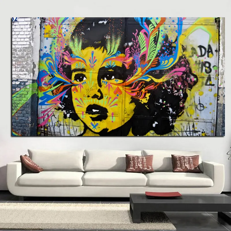 Graffiti Banksy  Art Watercolor Girl Face Abstract Oil Painting HD Print on Canvas Poster Wall Picture for Sofa Cuadros Decor