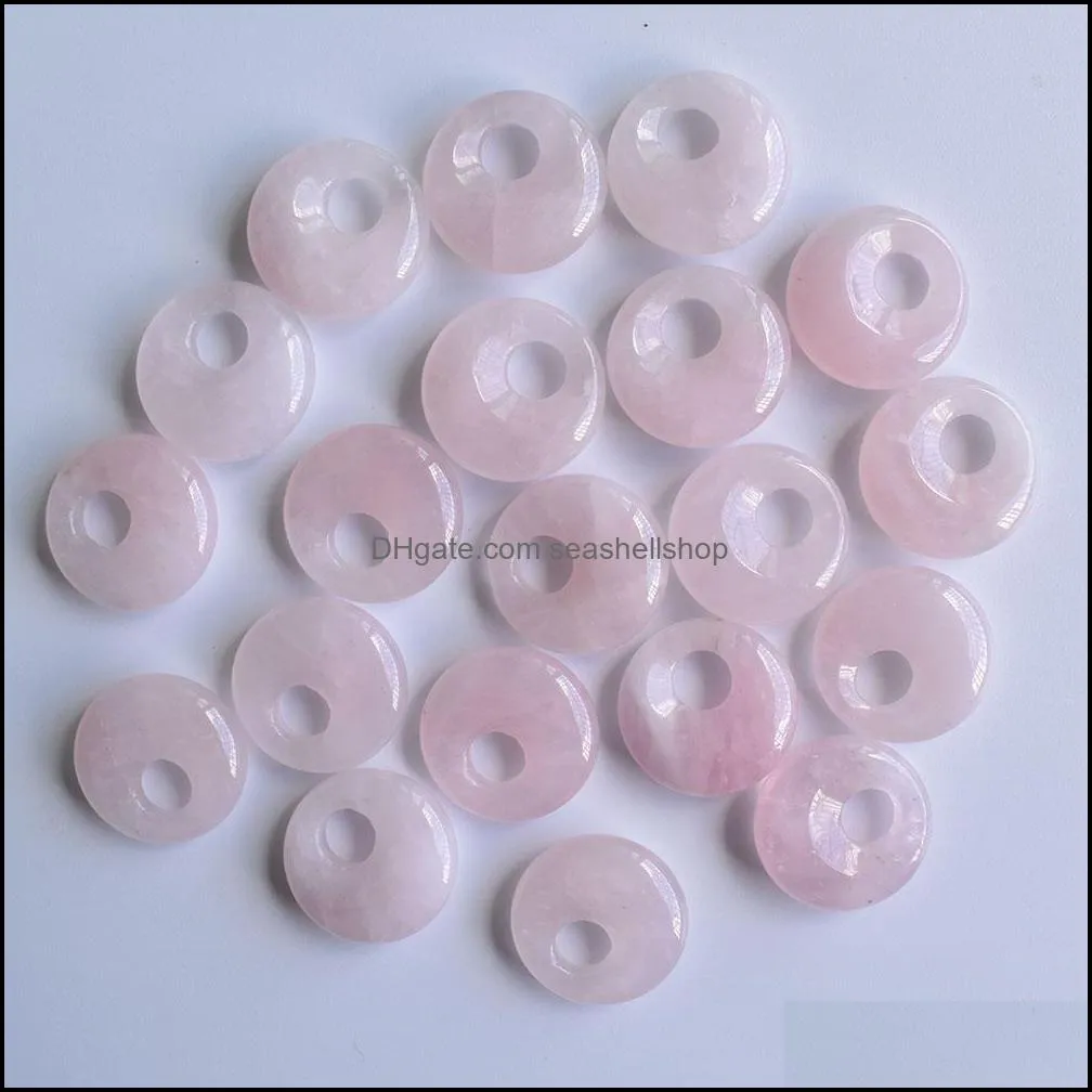 Charms 18Mm Natural Stone Crystals Gogo Donut Charms Rose Quartz Pendants Beads For Jewelry Making Wholesale Drop Delive Dhseller2010 Dhxak