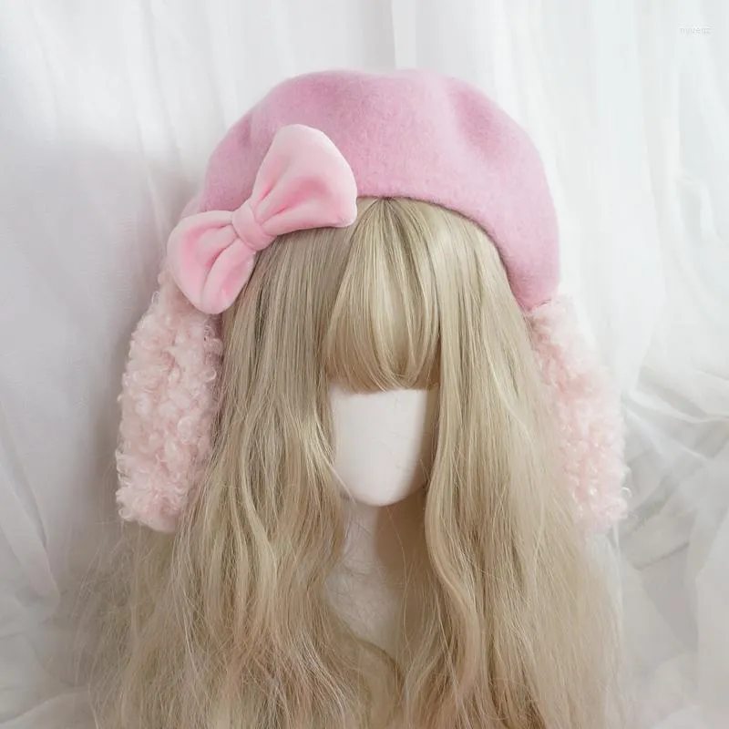 Berets Original Design Pink Lovely Warm Painter Han Edition Japanese Wool Hat Beret Felt Trilby