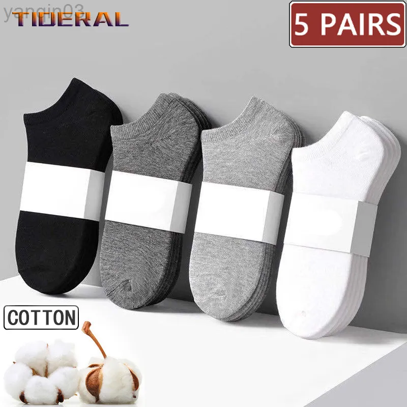 Chaussettes athlétiques 5 paires/ensemble hommes coton court mince noir blanc affaires botte chaussette doux respirant couleur unie été mâle L220905