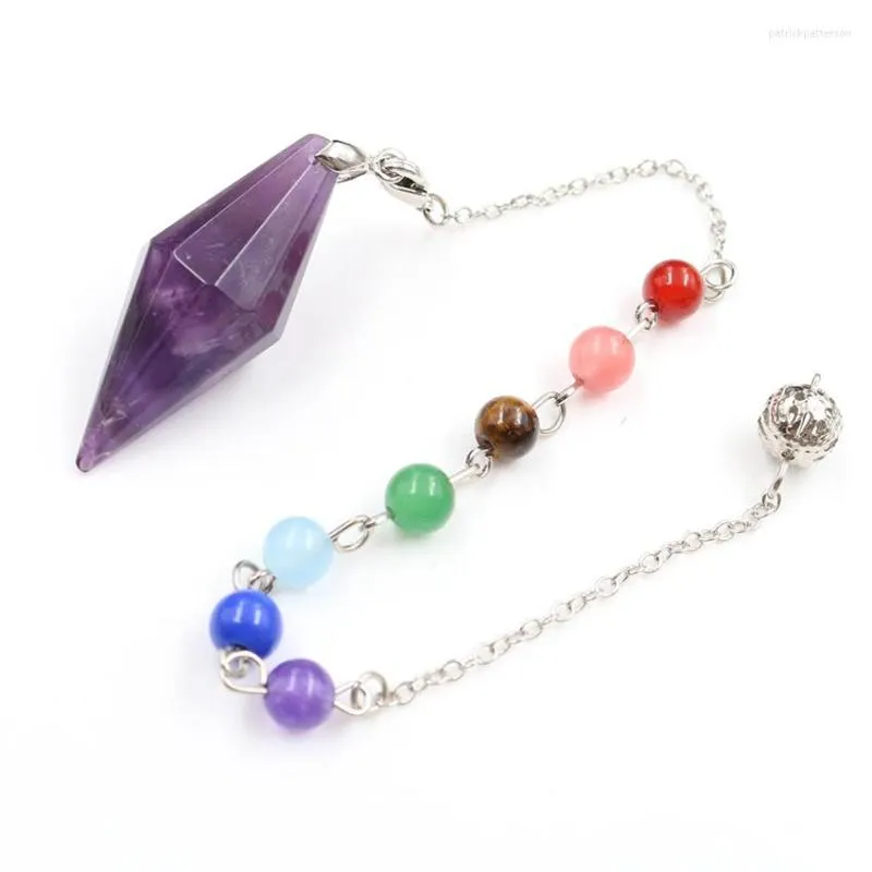 Pendant Necklaces FYJS Unique Silver Plated Pyramid Many Colors Stone Pendulum For Scrying Healing Chakra Jewelry