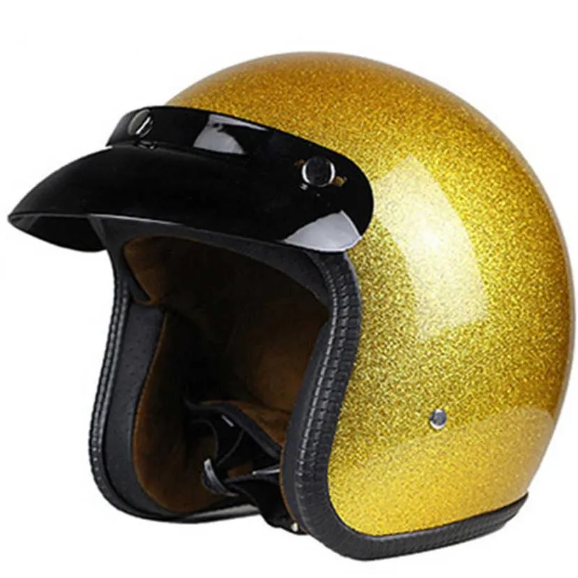 Gold Shine Motorcycle Helmet 3 4 Open Face Vintage Casco Moto Jet Scooter Bike Helmet Retro Dot معتمدة Casque Q0630260e