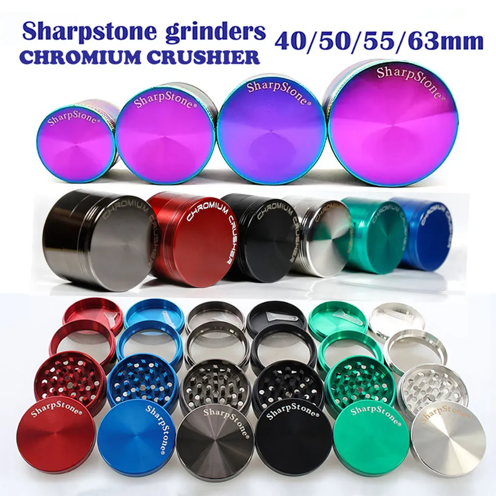 Sharpstone/CHROMIUM CRUSHIER Smoking Herb 4 parti in lega di zinco 40mm/50mm/55mm/63mm Spice Cracker Tabacco Grinder in metallo per accessori