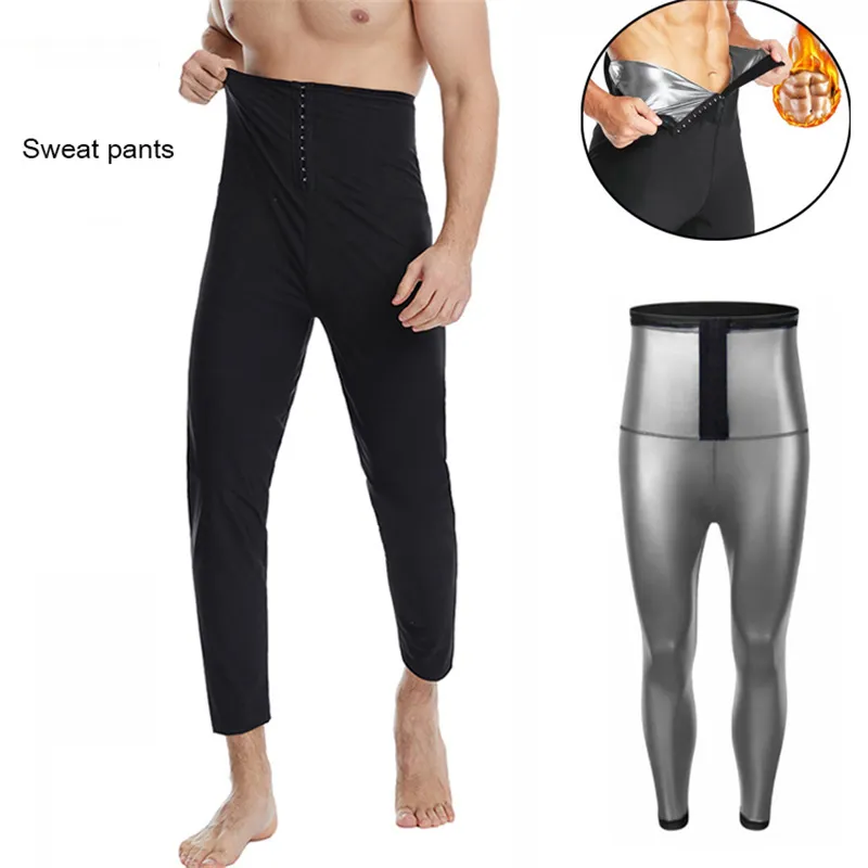 Mannen gym kleding sauna broek mannelijke zweten broek hoge taille compressie leggings slank buik lange benen workout broek